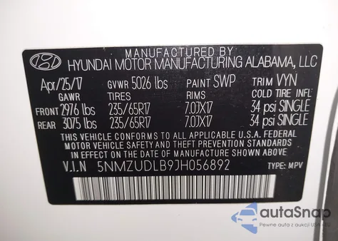 2018 Hyundai Santa Fe Sport 2.4L z USA, uszkodzony, nr VIN 5NMZUDLB9JH056892